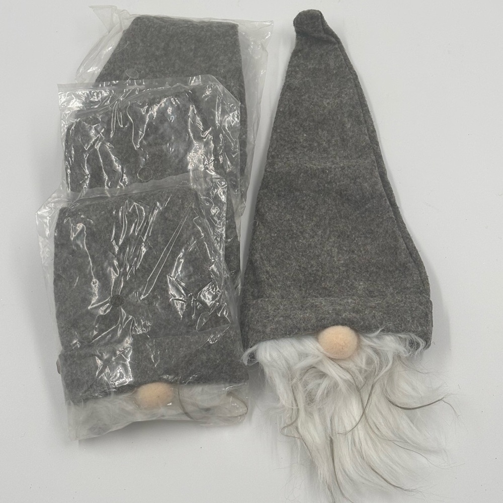 Set of 4 Gray Felt Gnome Wine Bottle Covers - Scandinavian Holiday Decor